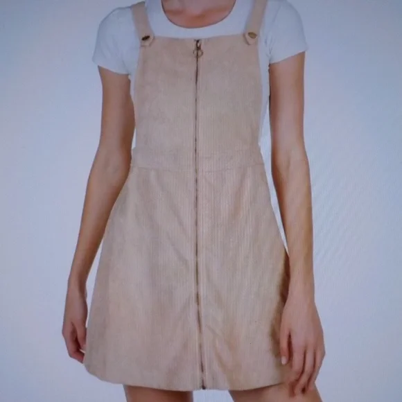 Pie In The Sky | Dresses | Beige Stretch Mini Overall Dress | Poshmark